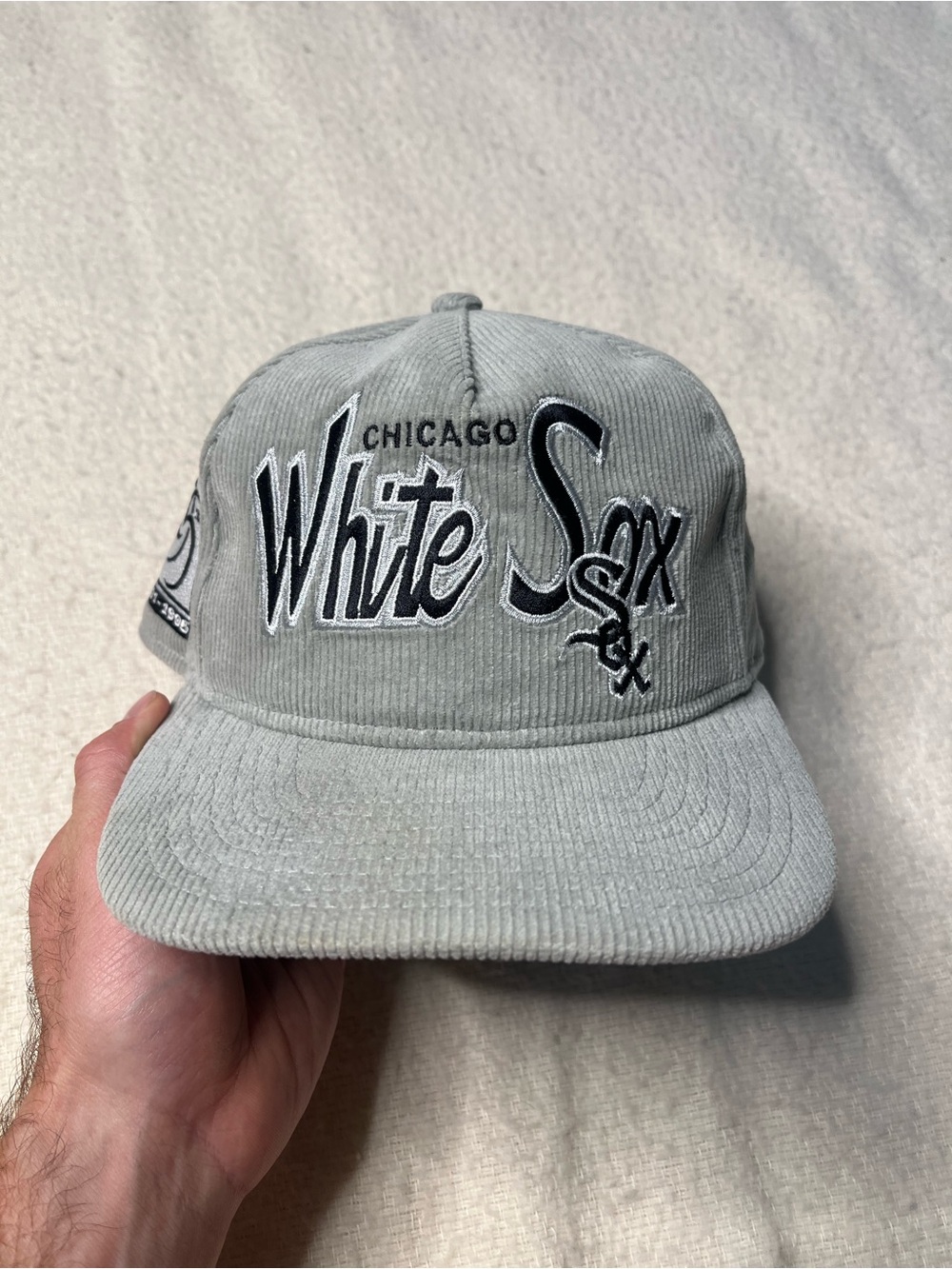 New Era MLB Chicago White Sox Corduroy Script 95 Patch Snapback Gray Hat Cap O